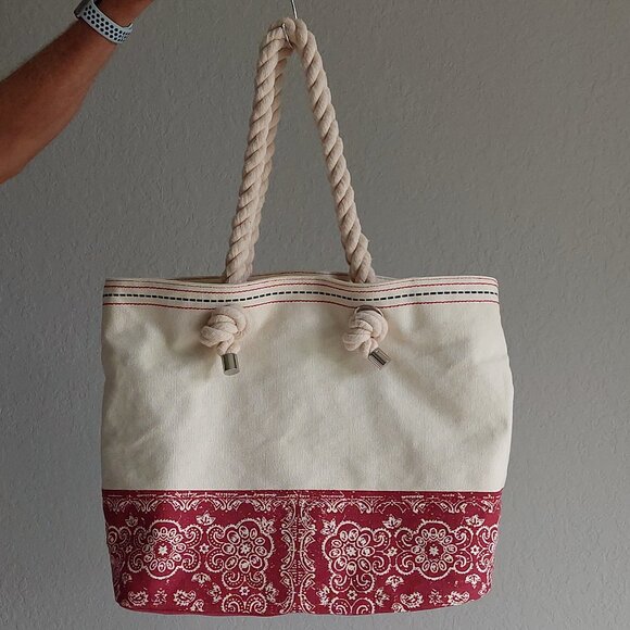 PURE Red & Blue Stars Canvas Tote Bag with Rope Handles - Picture 2 of 16